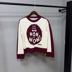 Authentic Dior White and Burgundy Graphic Sweater